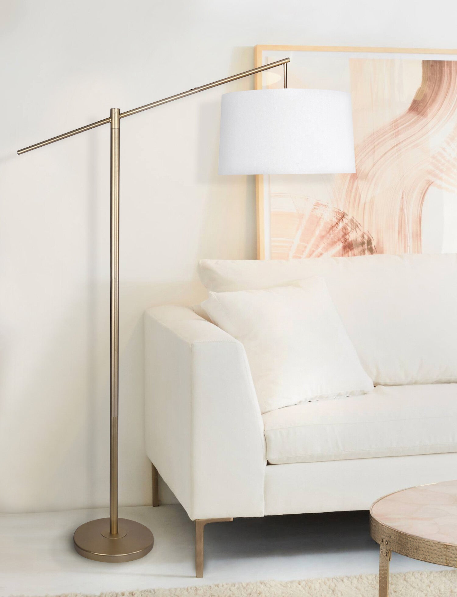 69 Task Floor Lamp Plated Gold w/ Off-White Shade for Living Room, Study and More