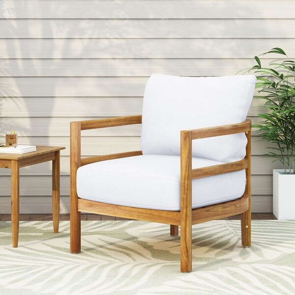 1 Piece Patio Acacia Wood Club Chair with Waterproof Thick Cushions