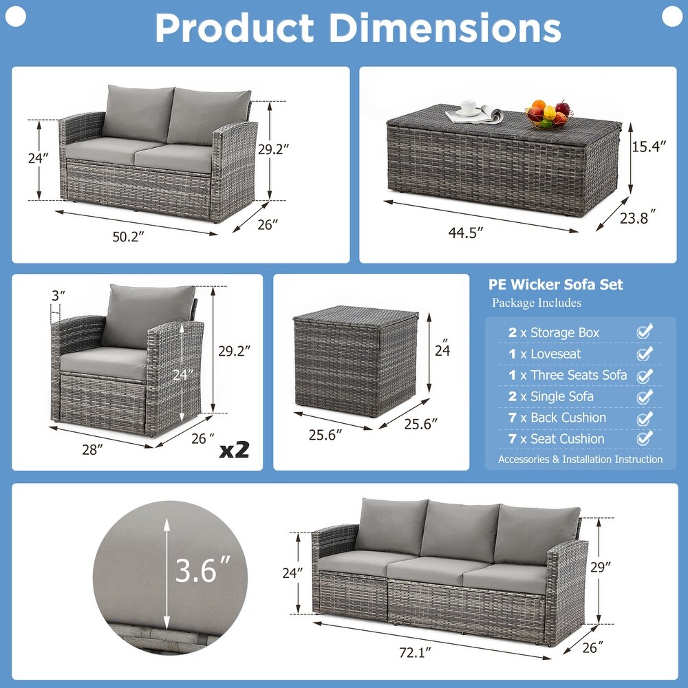 AECOJOY 7 Pieces Patio Sectional Sofa Outdoor Wicker Furniture Set