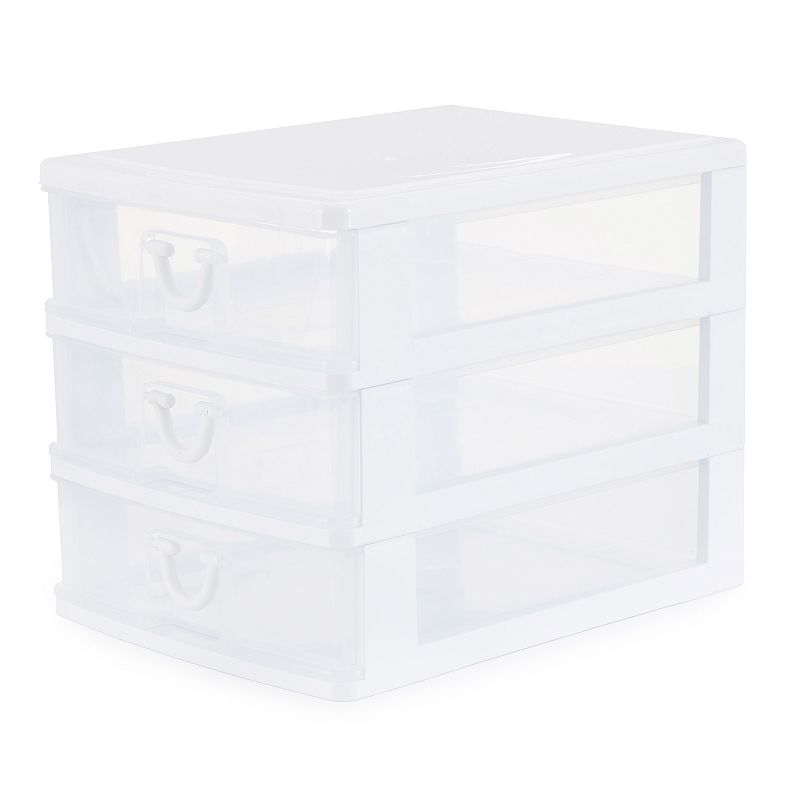 Gracious Living Clear Mini 3 Drawer Desk and Office Organizer with White Finish