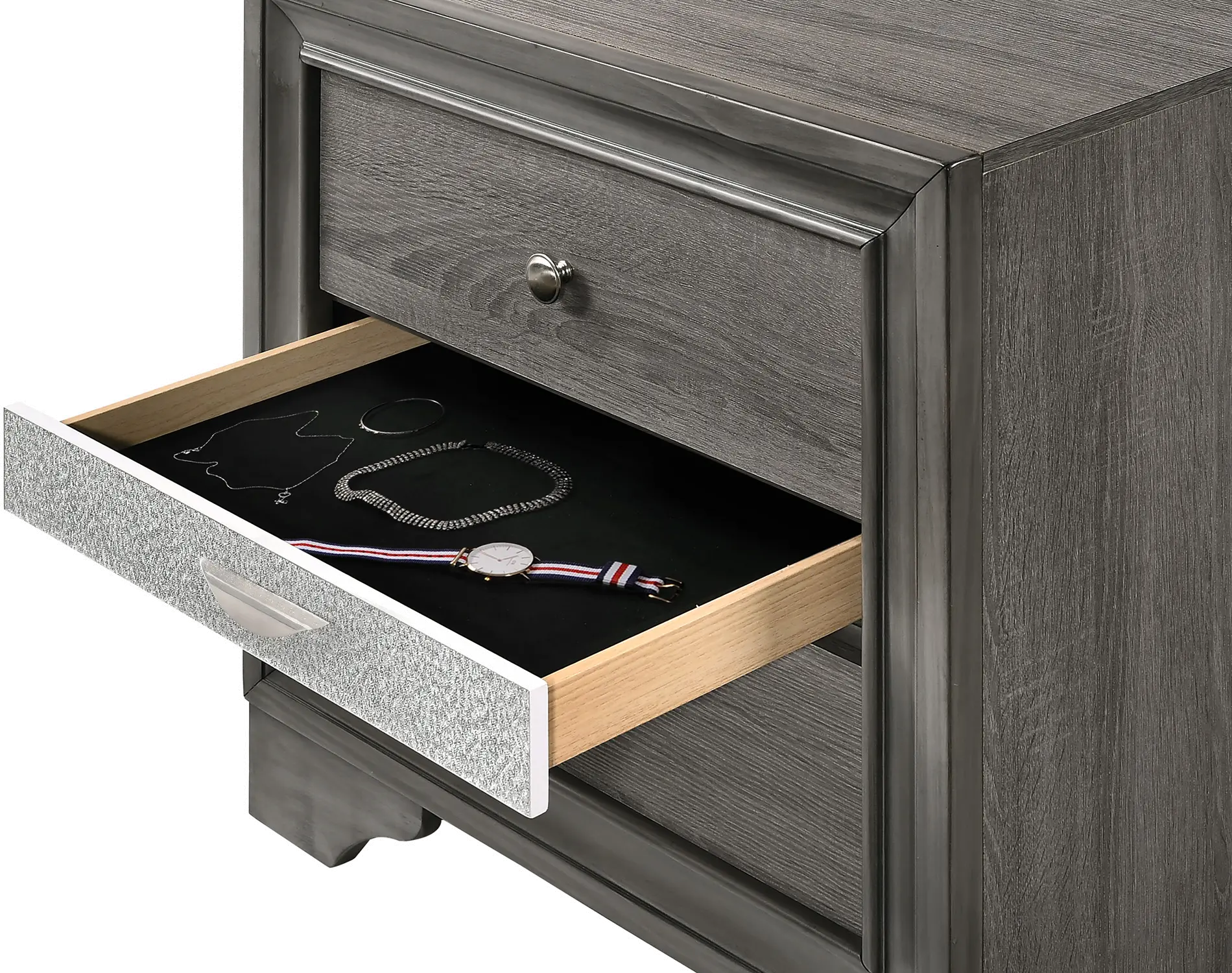 Regata Gray and Silver Nightstand