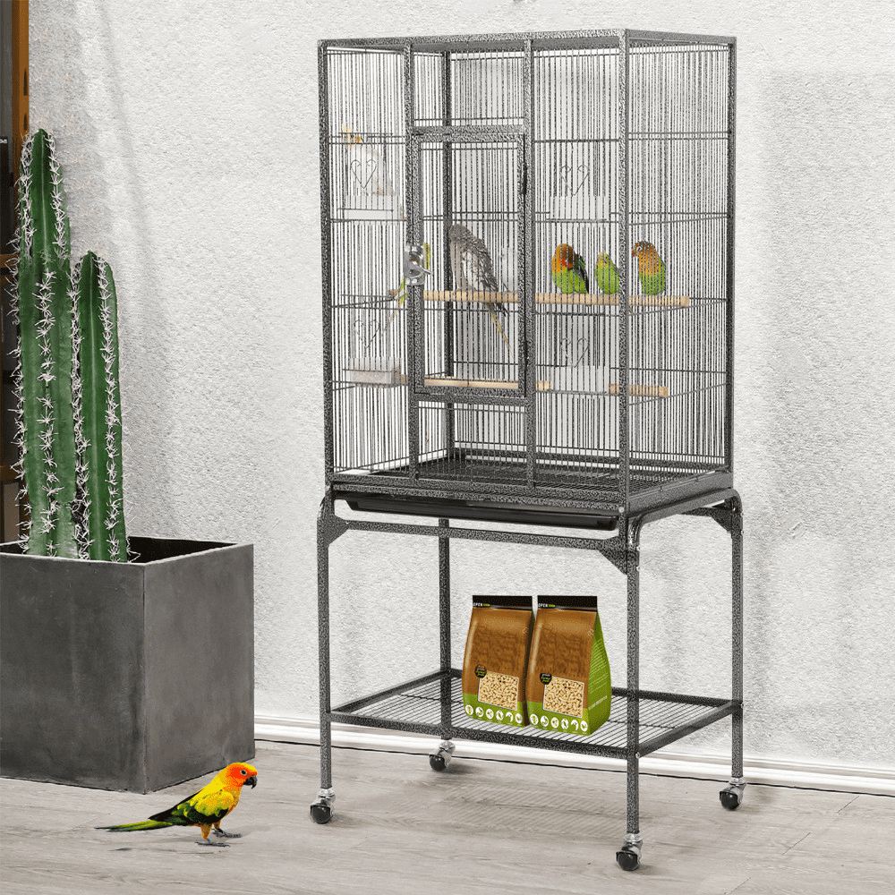 Topeakmart 54''H Large Rolling Metal Parrot Cage Bird Cage with Detachable Stand for Conures Parakeets Cockatiels， Hammered Black