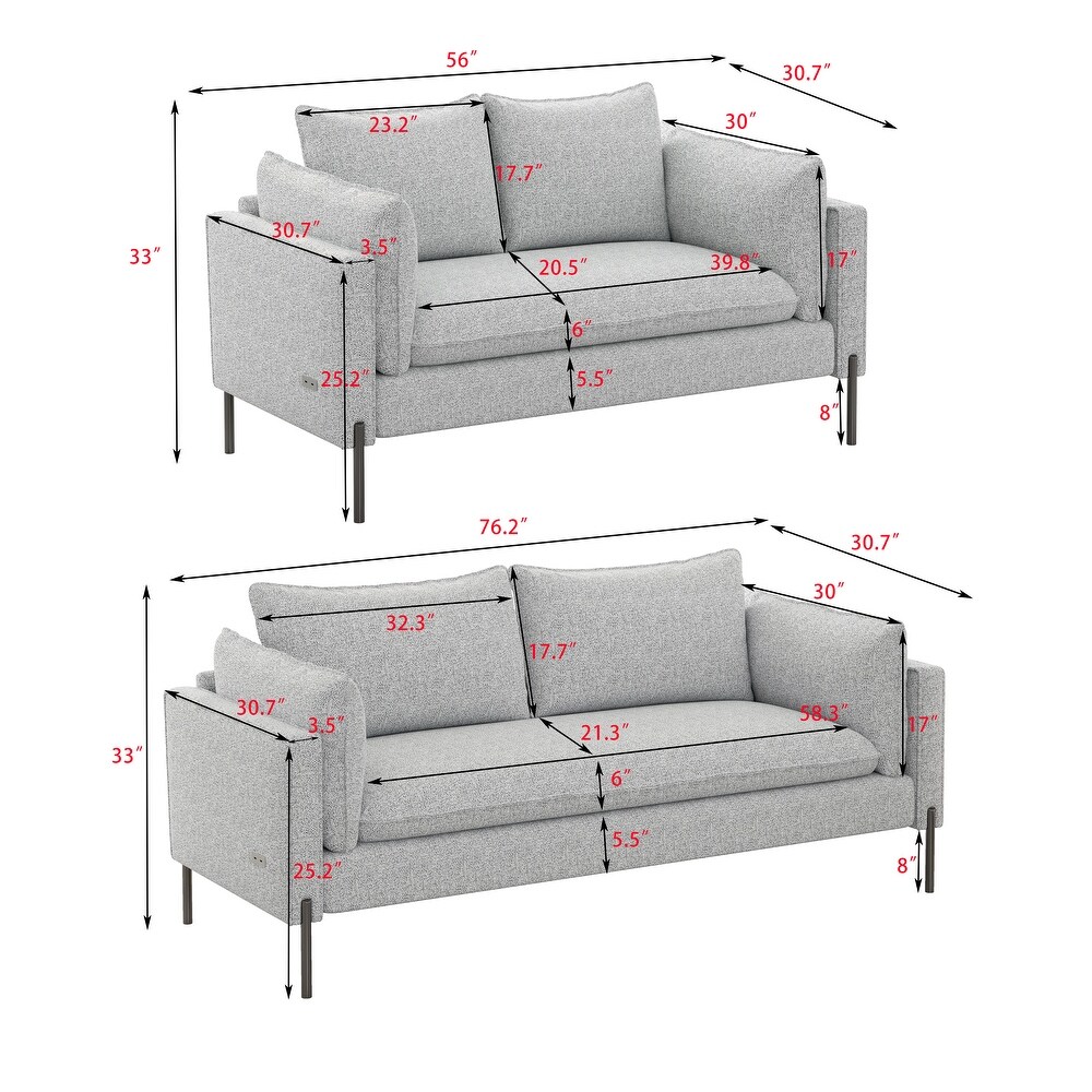 Modern Linen Fabric Upholstered 2 Piece Sofa Sets