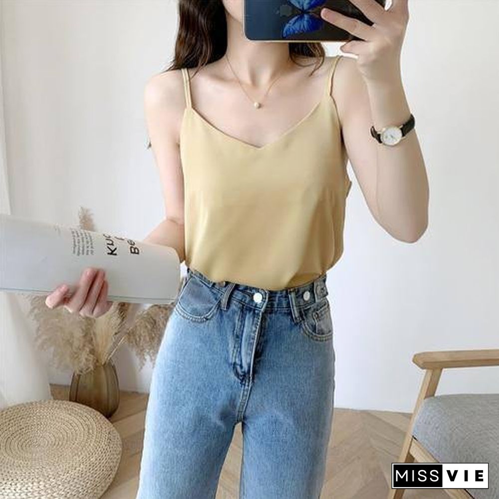 Korean Fashion Chiffon Women Tops Woman V Neck Blouse Top Summer Women Sleeveless Top Plus Size Blusas Mujer De Moda Blouse