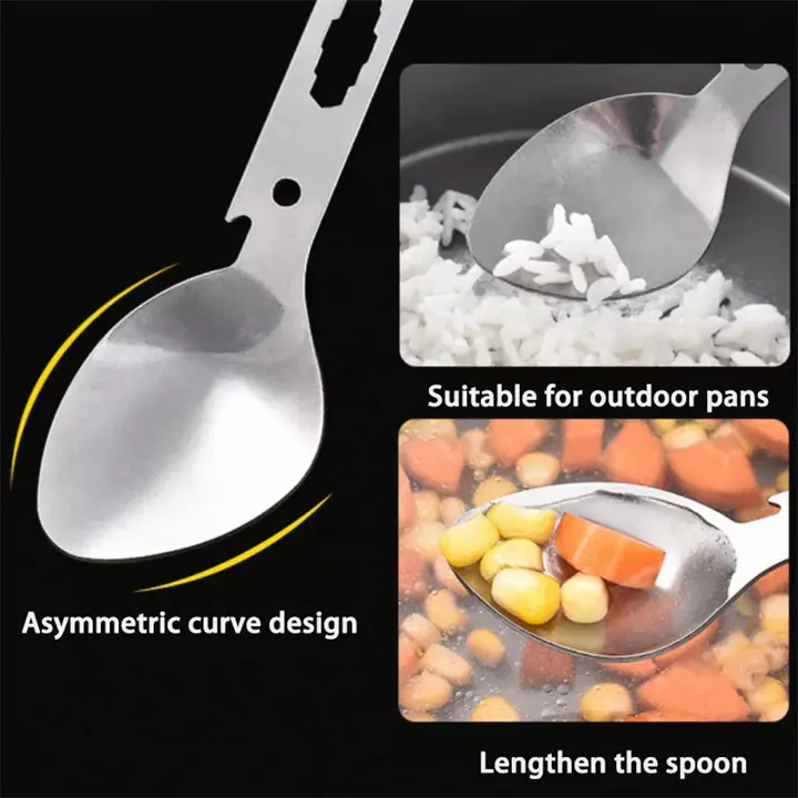 Outdoor camping mountaineering  activities stainless steel multi function small spoon fork bottle opener