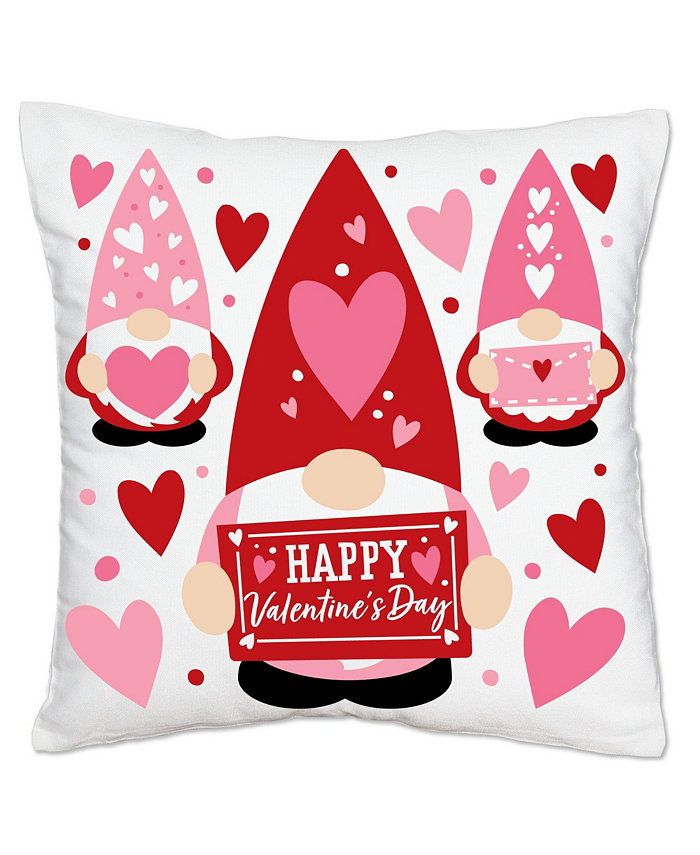 Big Dot of Happiness Valentine Gnomes - Home Decorative Cushion Case Throw Pillow Cover - 16 x 16 In