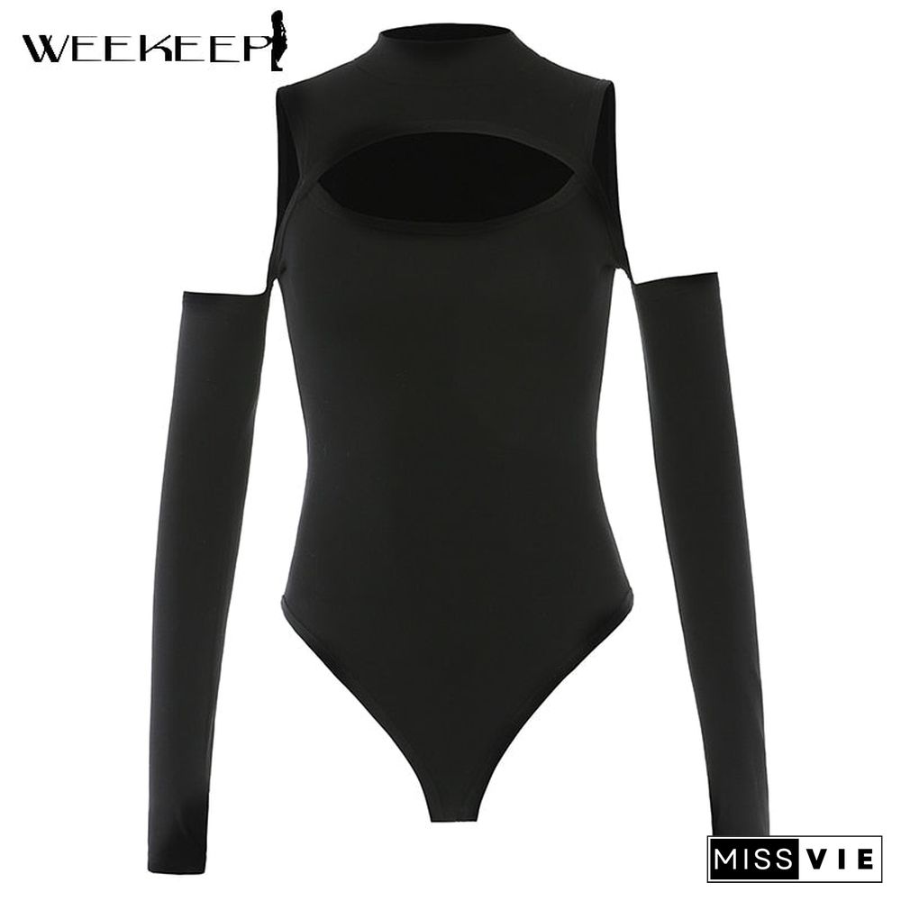 Weekeep Black Hollow Out Sexy Harajuku Bodysuit Womens Off Shoulder Streetwear Party Club Body Jumpers White Rompers Ladies