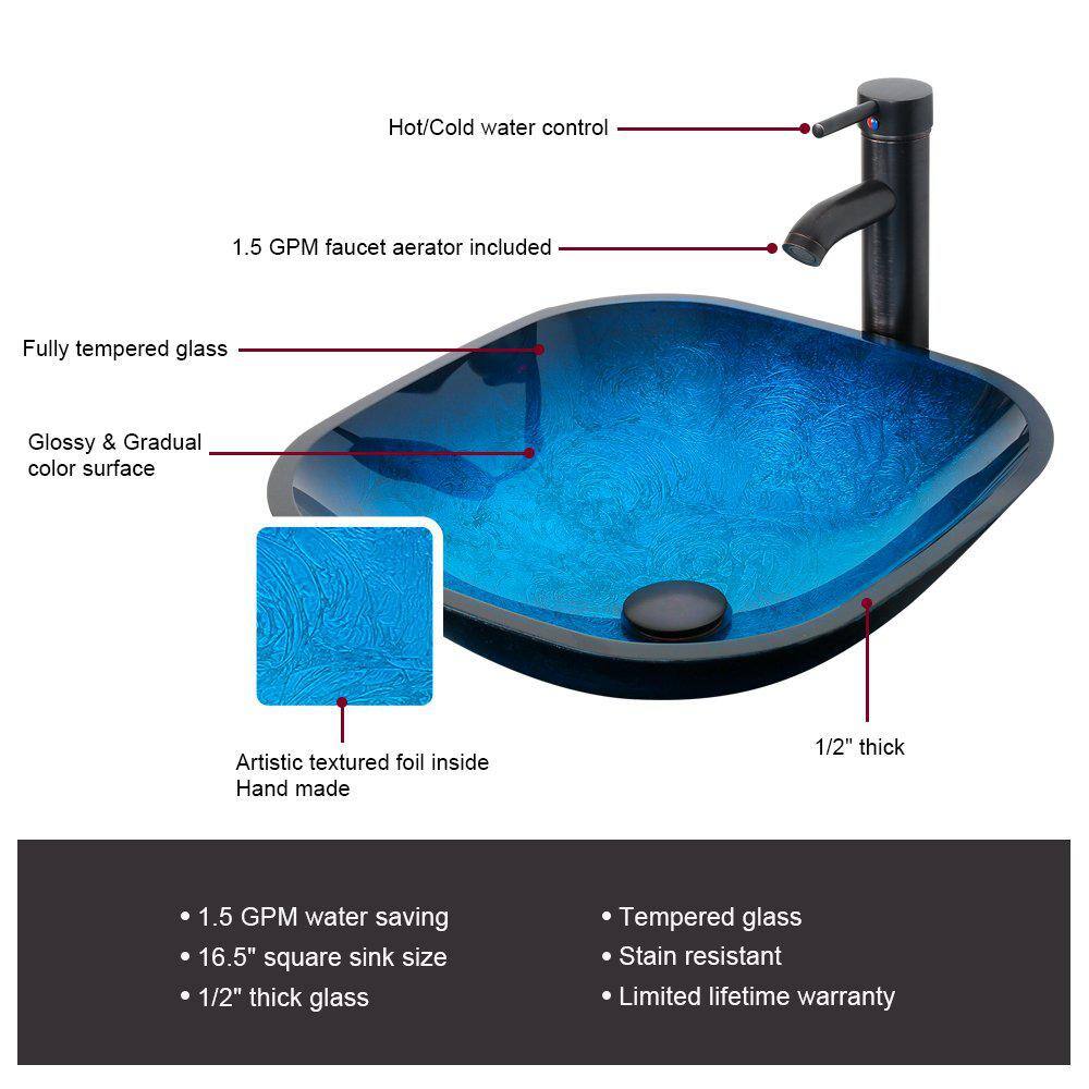 eclife 24 in. W x 20 in. D x 32 in. H Single Sink Bath Vanity in Black with Ocean Blue Vessel Sink Top ORB Faucet and Mirror BV102BK+VS104BU