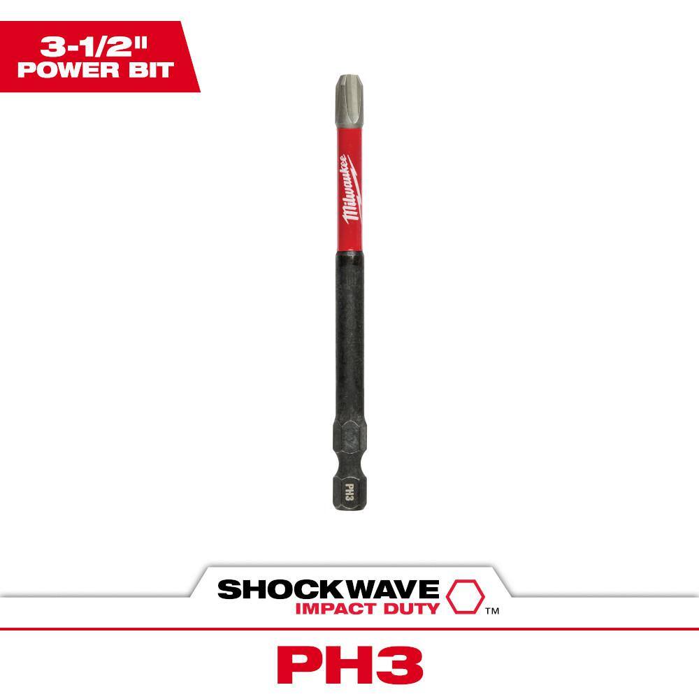 MW SHOCKWAVE Impact Duty 3-12 in. Phillips #3 Alloy Steel Screw Driver Bit (1-Pack) 48-32-4563