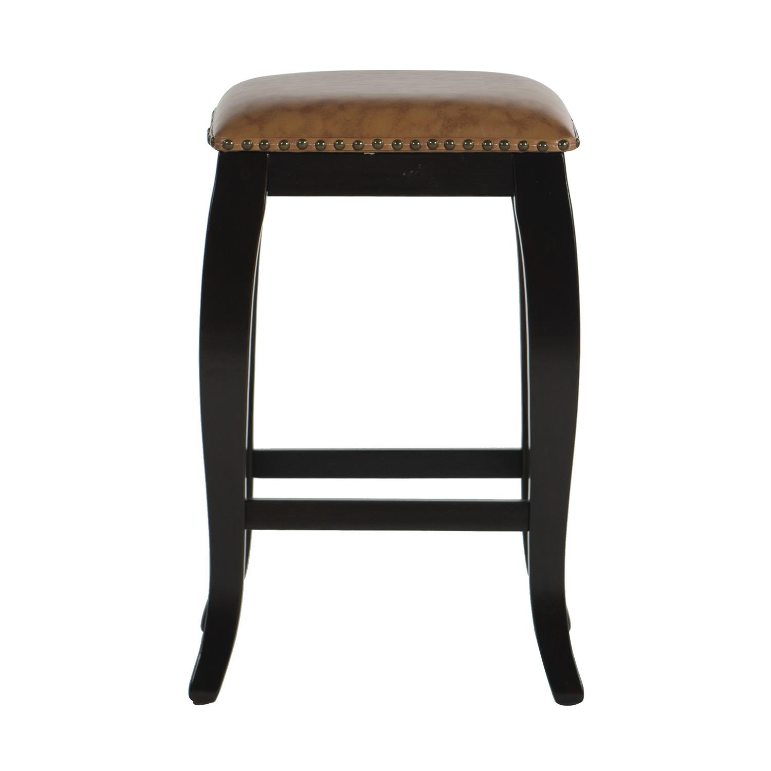 Linon San Francisco Backless Wood Counter Stool 24  Seat Height Wenge Finish Finish with Caramel Fabric  Crowdfused