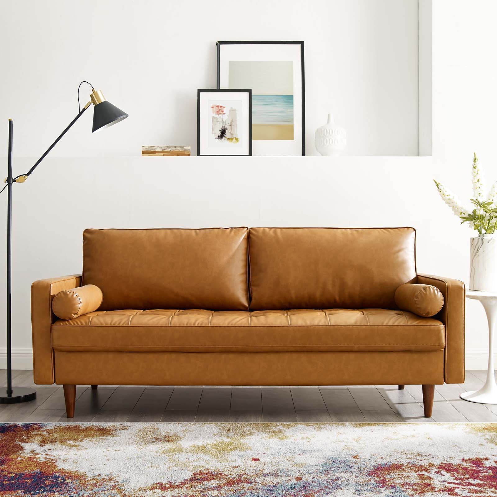 Modway Valour Faux Leather Sofa - Tan