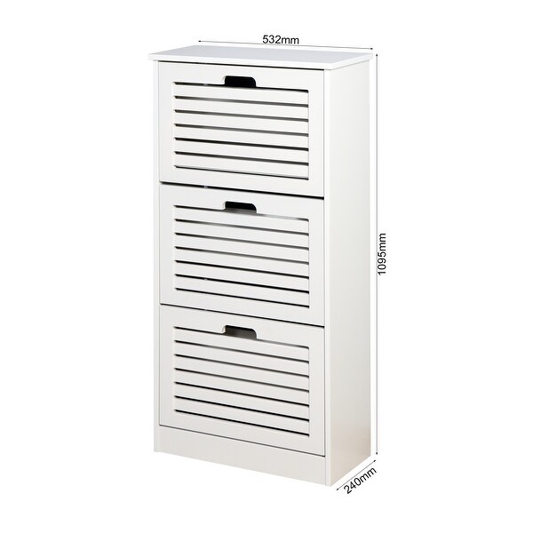 White Wooden Shoe Cabinet with 3 Flip Doors - - 35239057