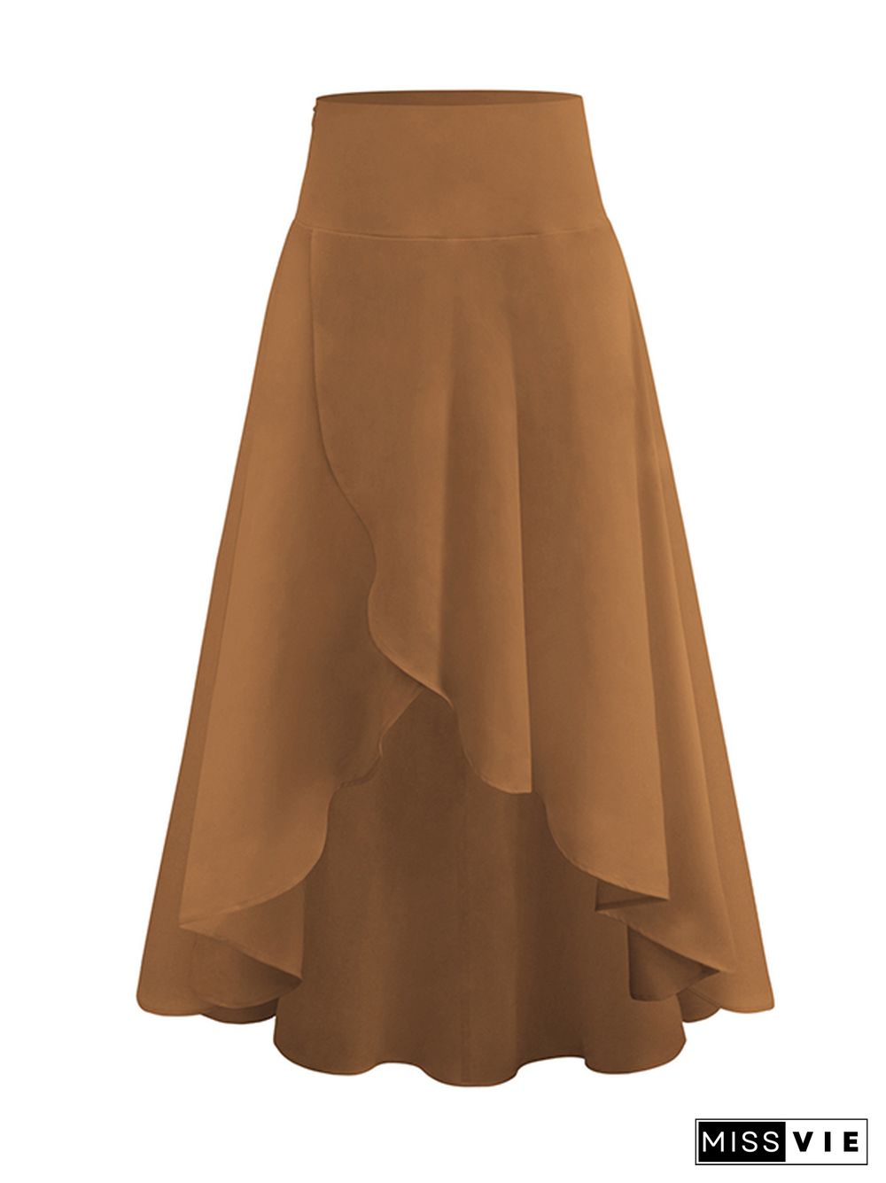 Simple  Asymmetric Split-Front Falbala Solid Color  Skirts Bottoms