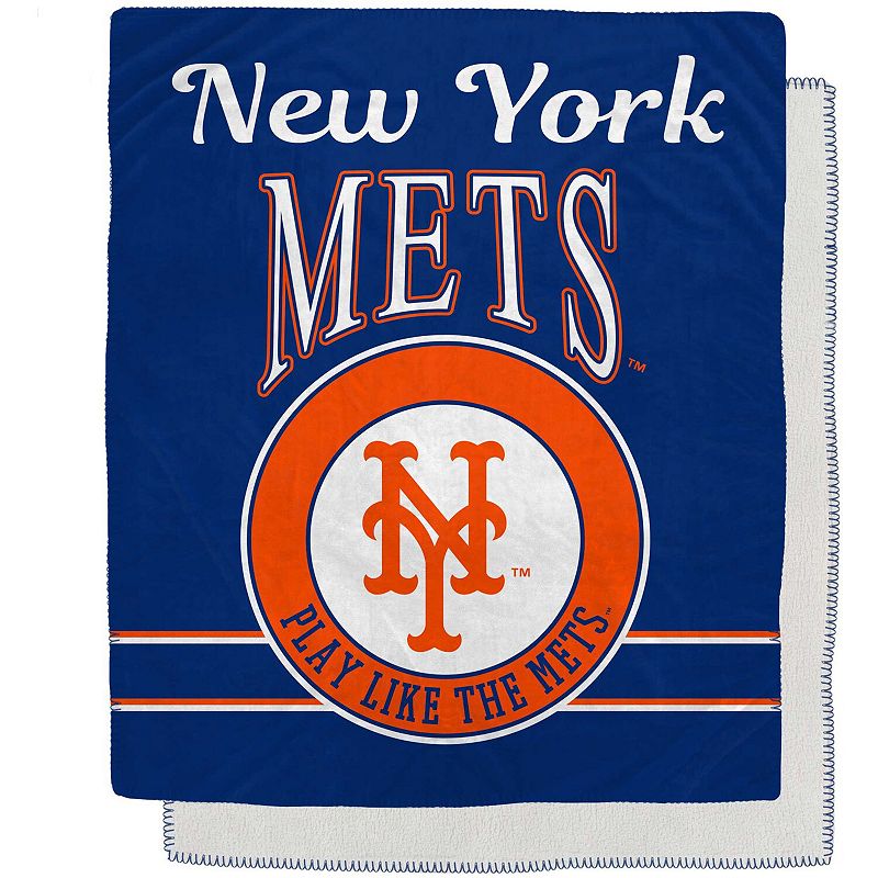 New York Mets 50 x 60 Retro Emblem Flannel Fleece Sherpa Blanket