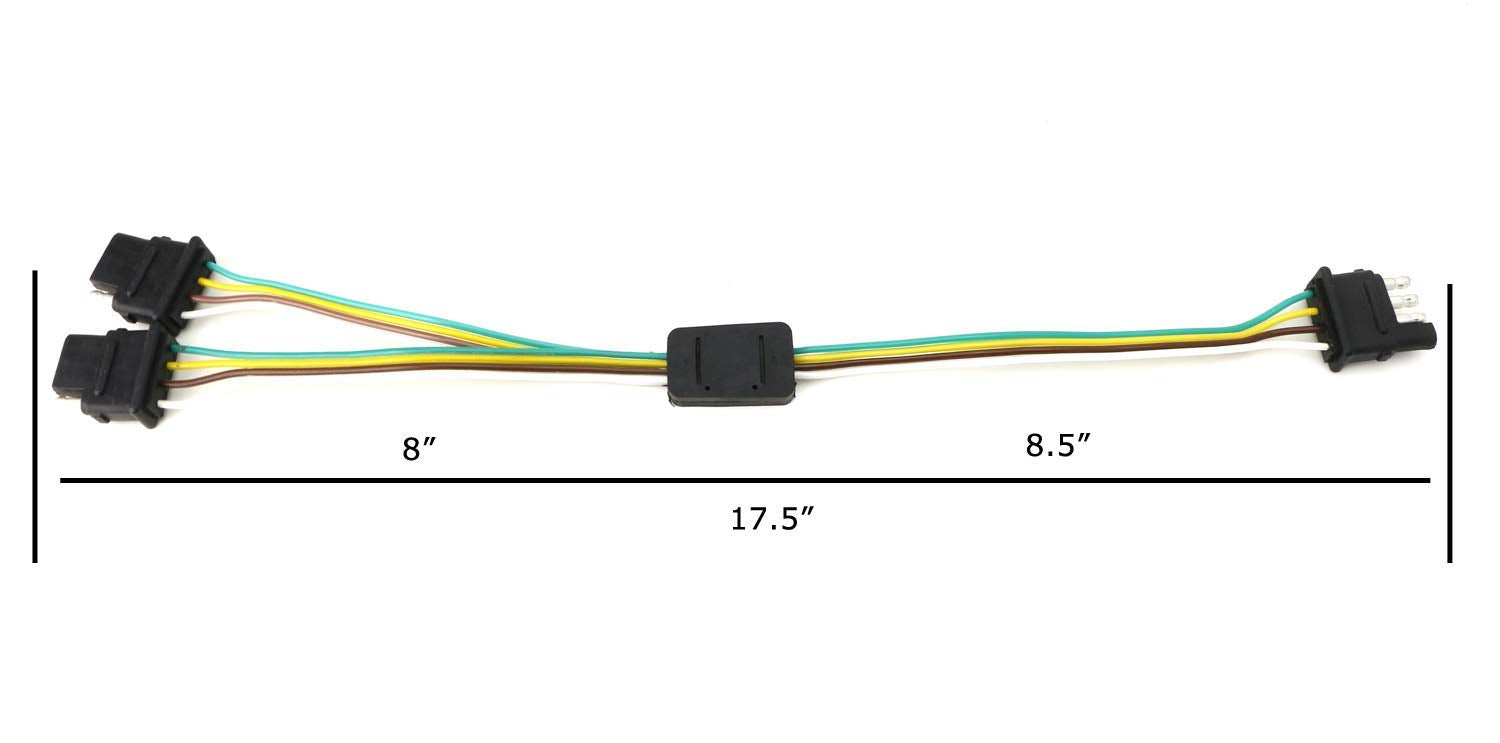 iJDMTOY Trailer Use 4-Way 4-Pin Flat Y-Splitter Dual Plug Adapter Extension Wire Harness Compatible With Truck SUV Install LED Tailgate Light Bar or Trailer Light Applications