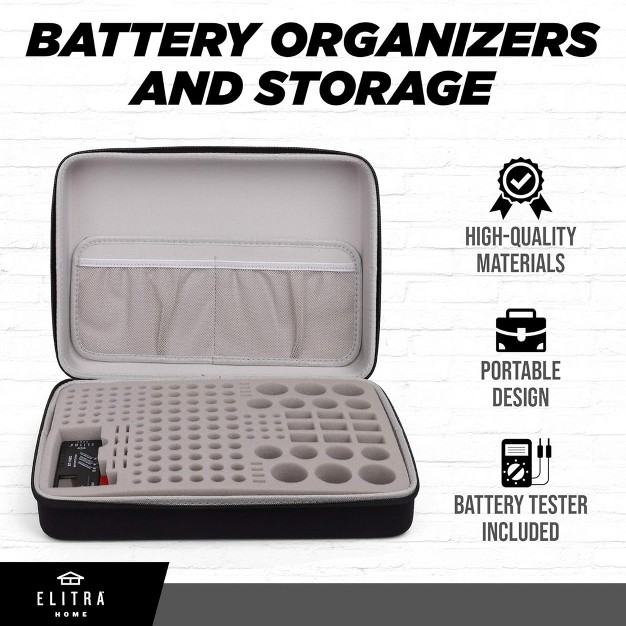 Elitra Home 150 Battery Storage Organizer Carrying Case With Lcd Battery Tester aaa Aa C D 9v amp Button Black