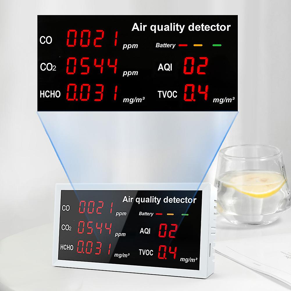 5 In 1 Multifunctional Detector Led Display Co Co2 Hcho Tvoc Aqi Monitoring Home Desktop High Precisions Quick Detect Air Quality Detector Home Indoor