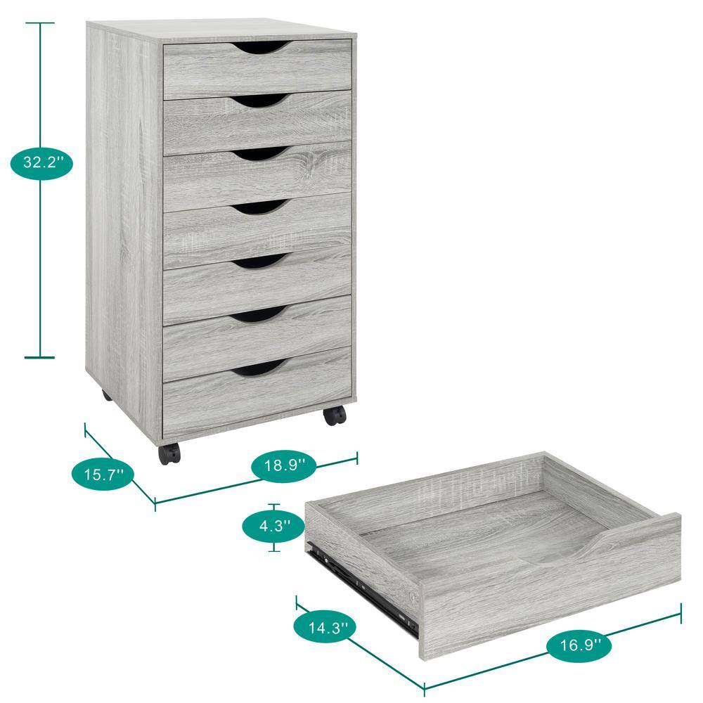 HOMESTOCK 7-Drawer Gray Oak 34.2 in. H x 15.7 in. W x 18.8 in. D Wood Vertical File Cabinet 70060HD