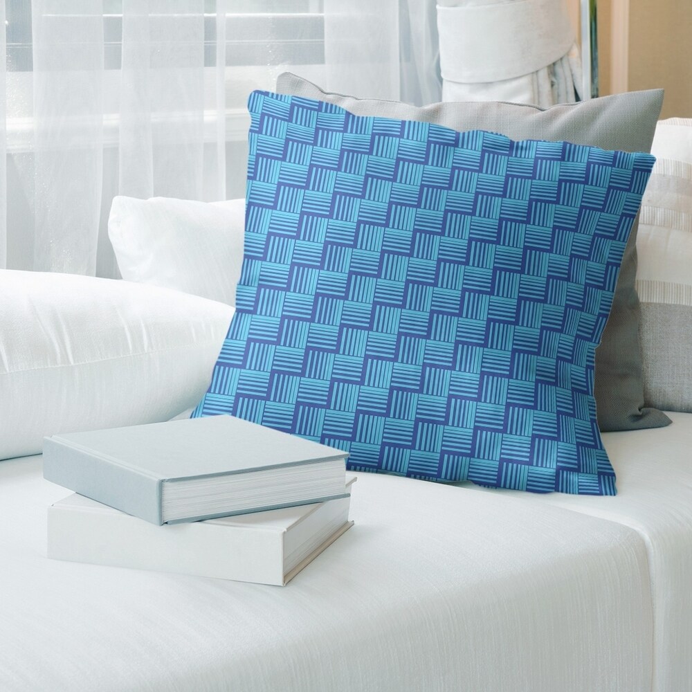 Blue Feature Color Contrast Basketweave Stripes Throw Pillow