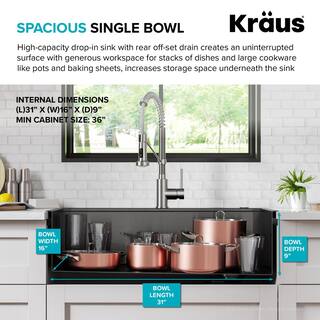 KRAUS Kore 16-Gauge Black Stainless Steel 33 in. Single Bowl Drop-In Workstation Kitchen Sink with Accessories KWT310-33PGM