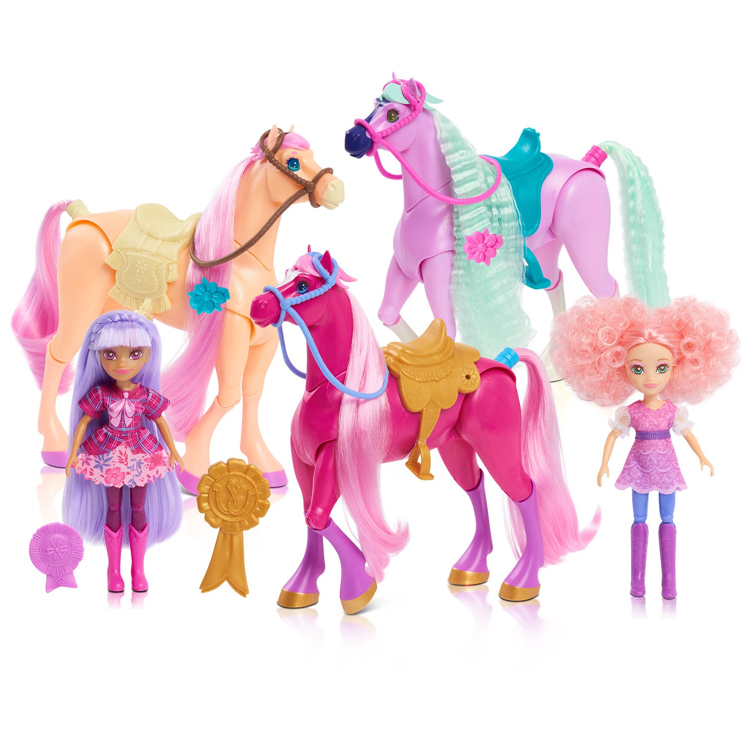 Hairmazing Doll and Horse Set, 9-Pieces Includes Articulated Dolls and Horses with Accessories,  Kids Toys for Ages 3 Up, Gifts and Presents