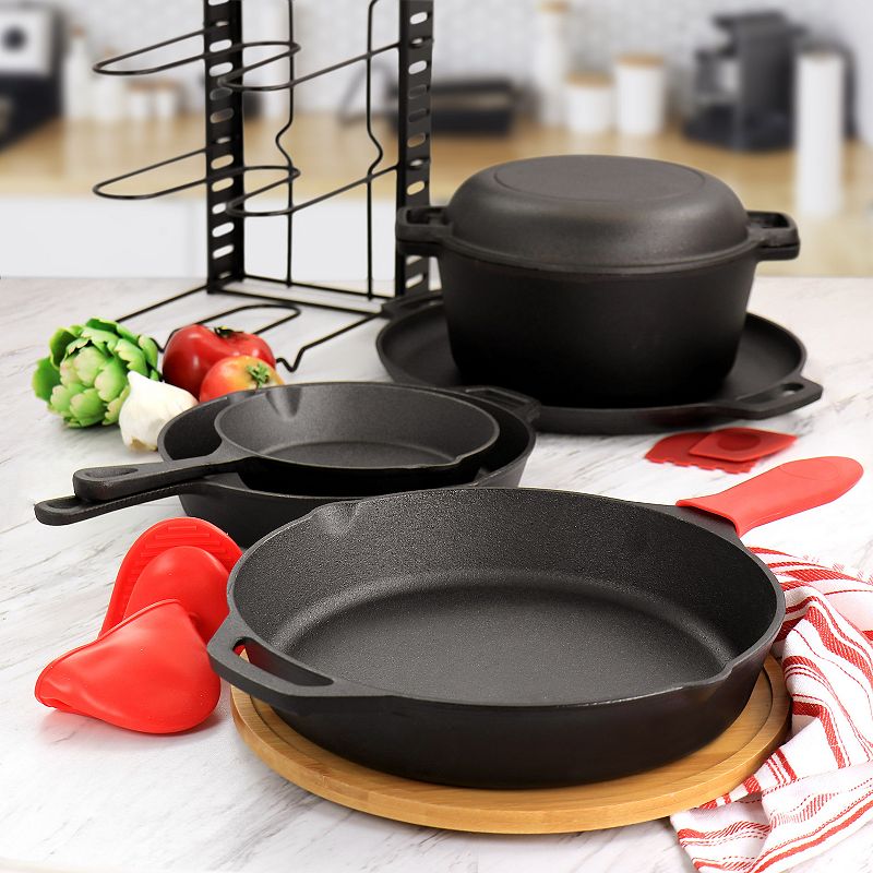 MegaChef Pro 12 Piece Round PreSeasoned Cast Iron Cookware Set