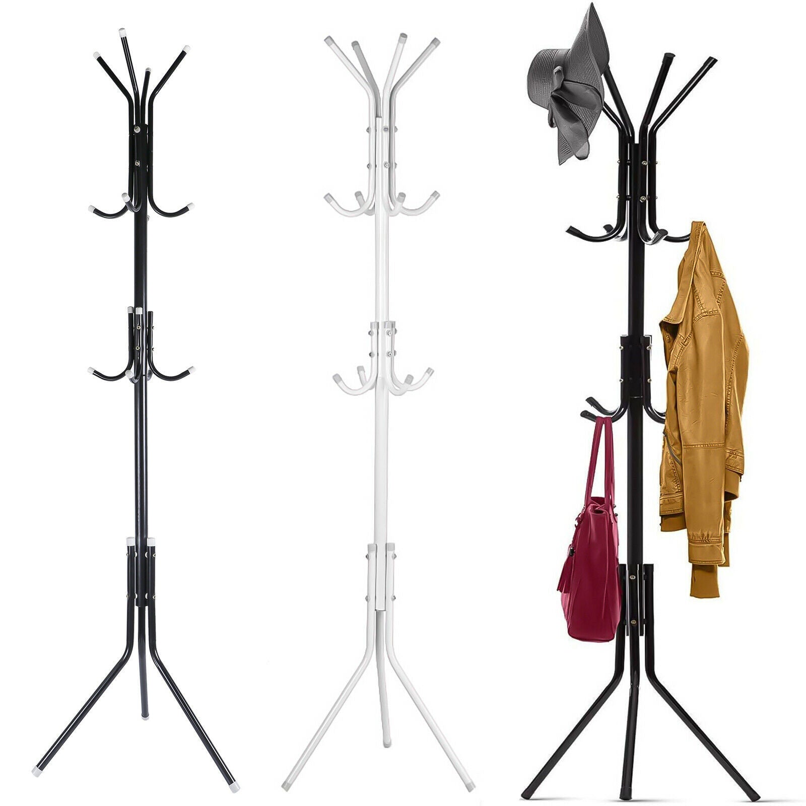 12 Hooks Metal Coat Rack Simple Freestanding Standing Hat Hanger Organizer For Home Living Room， 3 Tiers Black