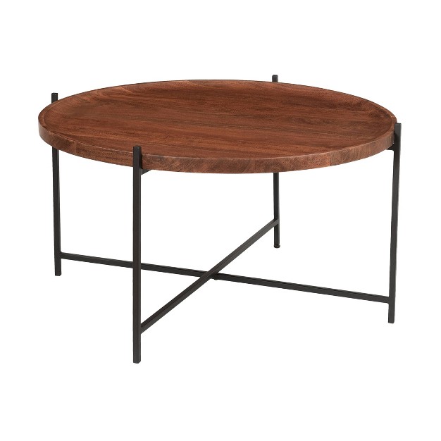 Huntley Contemporary Round Tray Top Coffee Table Brown black Treasure Trove Accents