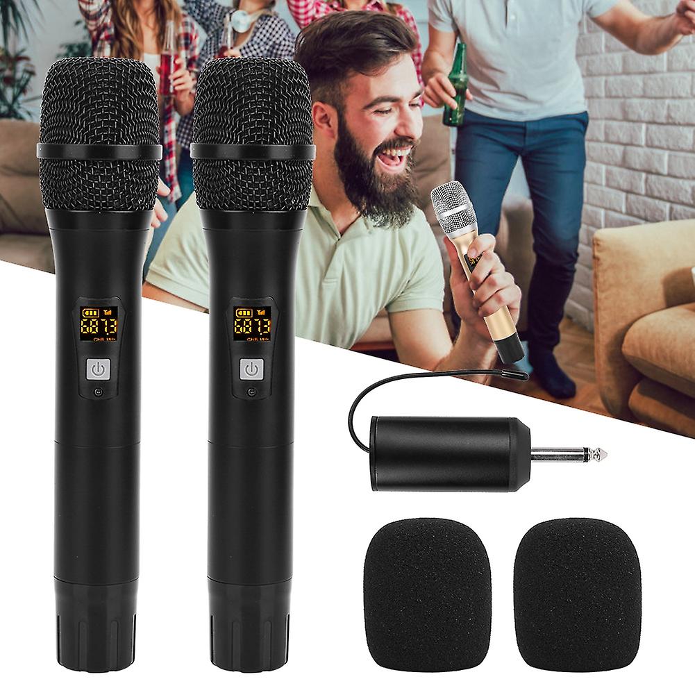 2pcs 25 Channels Black Metal Handheld Wireless Microphone With Mini Receiver(built-in Battery)