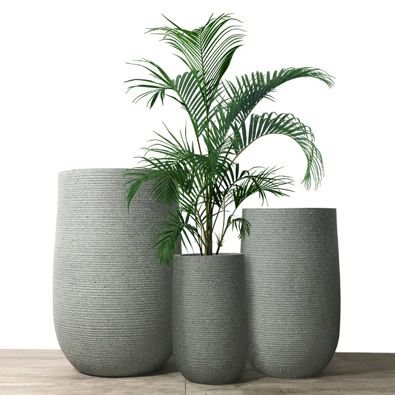 Shopping Mall Flower Pots Factory Supply Tall Big Fiber Clay Plant Pots Outdoor Large Garden Pots   Planters