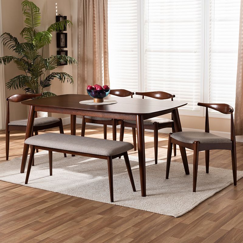 Baxton Studio Amato Dining Table， Bench and Chair 6-piece Set