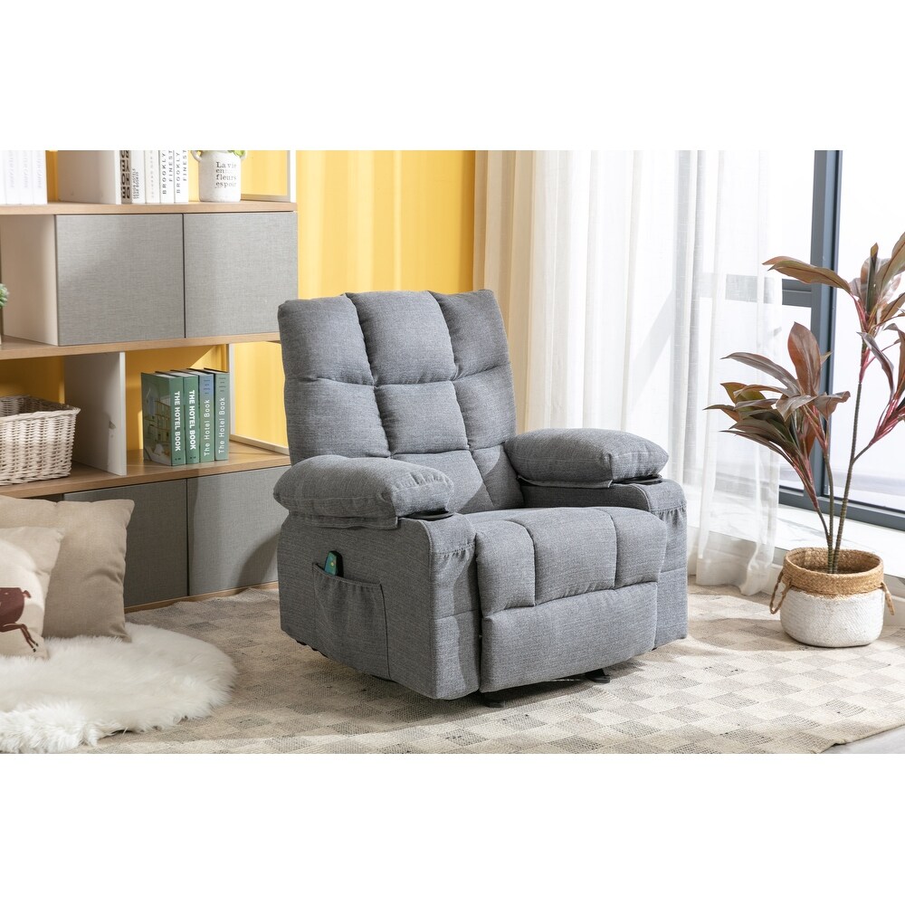 Manual Vibration Heating Recliner  Adjustable Home Theater Leisure Seating with Large Side Pockets and Bread shaped Handrail