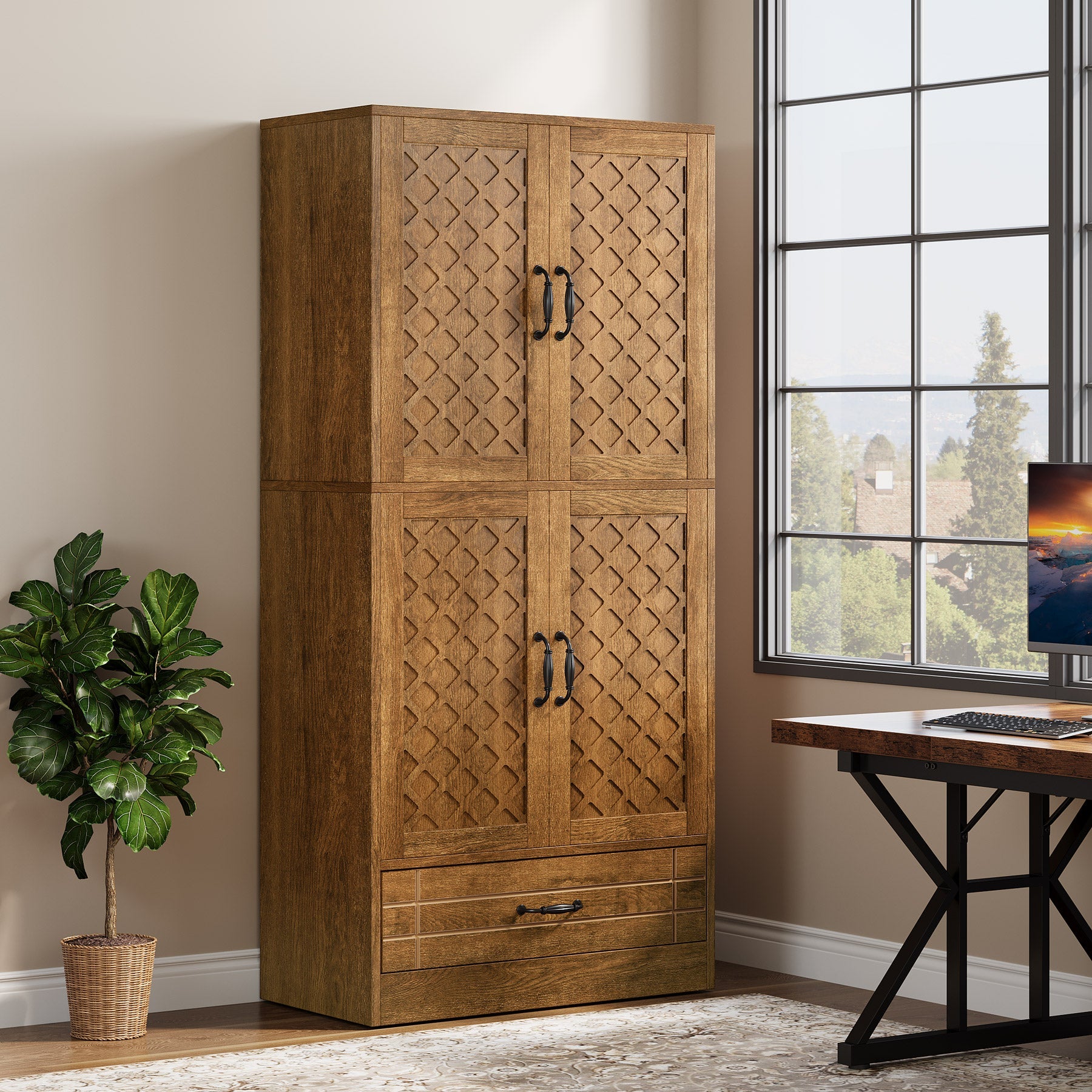 70 Bookshelf, Freestanding Bookcase with Storage Drawer