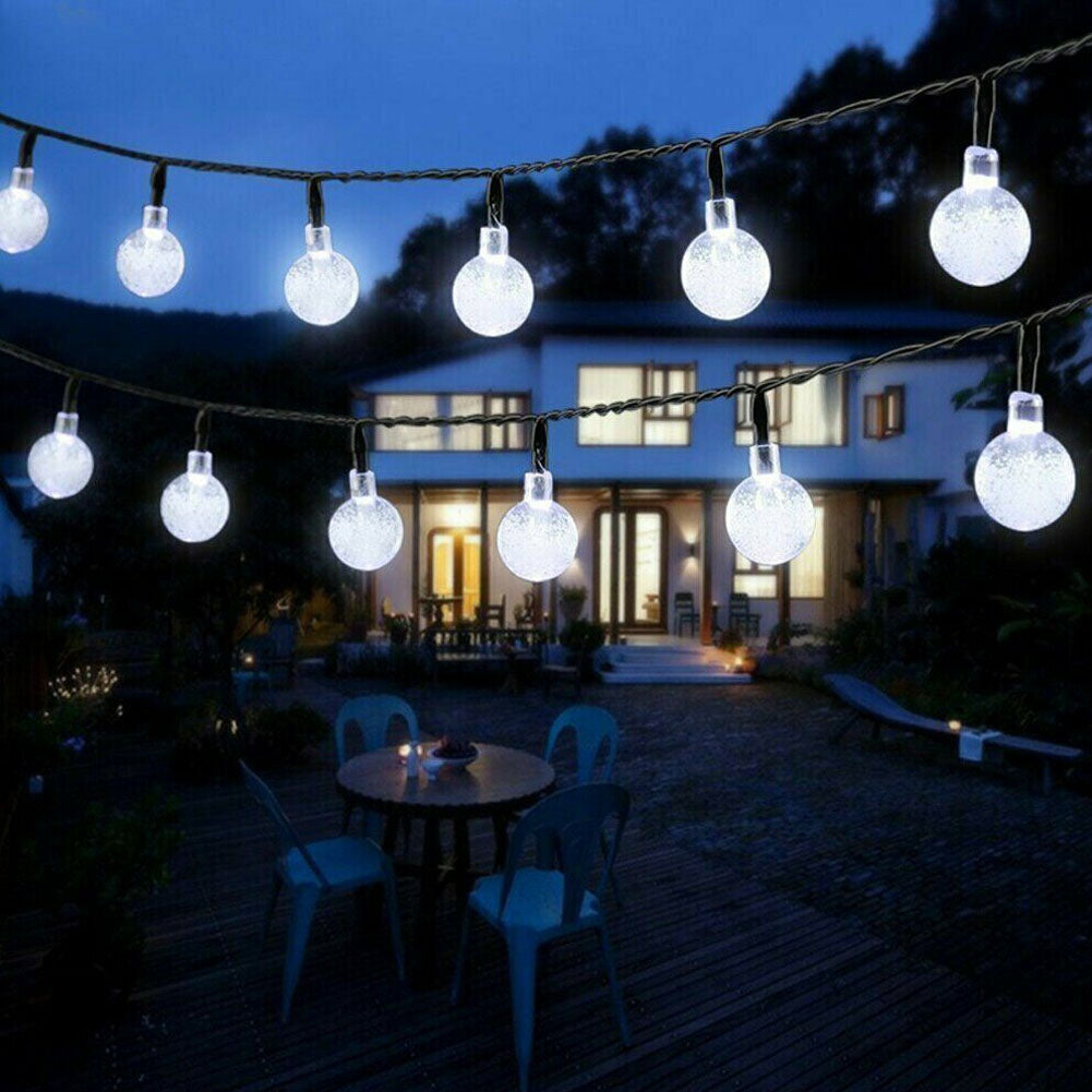 20Ft 30 LED Solar Powered Fairy String Lights， Outdoor Pathway Landscape Night Lights Garden Crystal Ball Decorative Wall Lights Waterproof for Home Garden， Patio， Yard， Home Decor - White