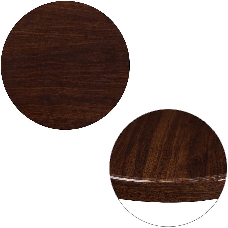 Emma and Oliver 24 Round High-Gloss Walnut Resin Table Top with 2 Thick Drop-Lip