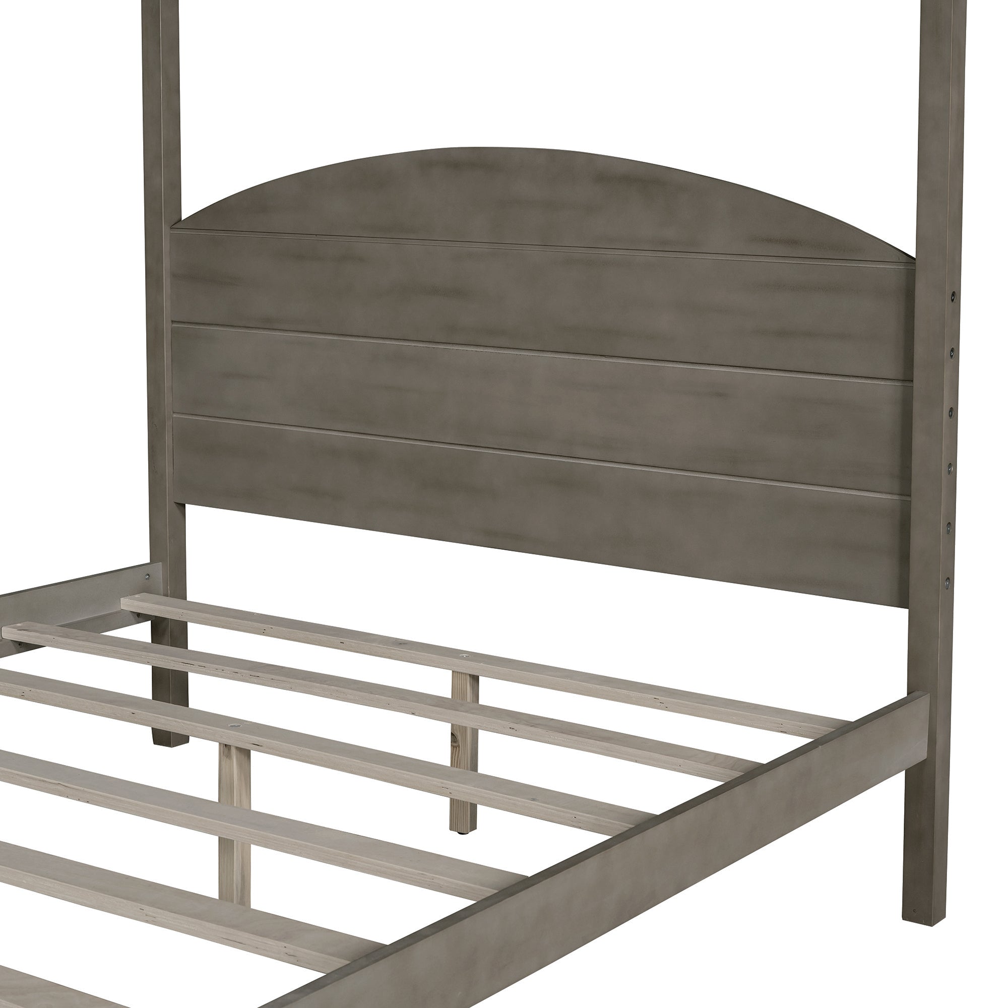 EUROCO Wood Full Size Canopy Platform Bed with Headboard for Kids Bedroom, Brown