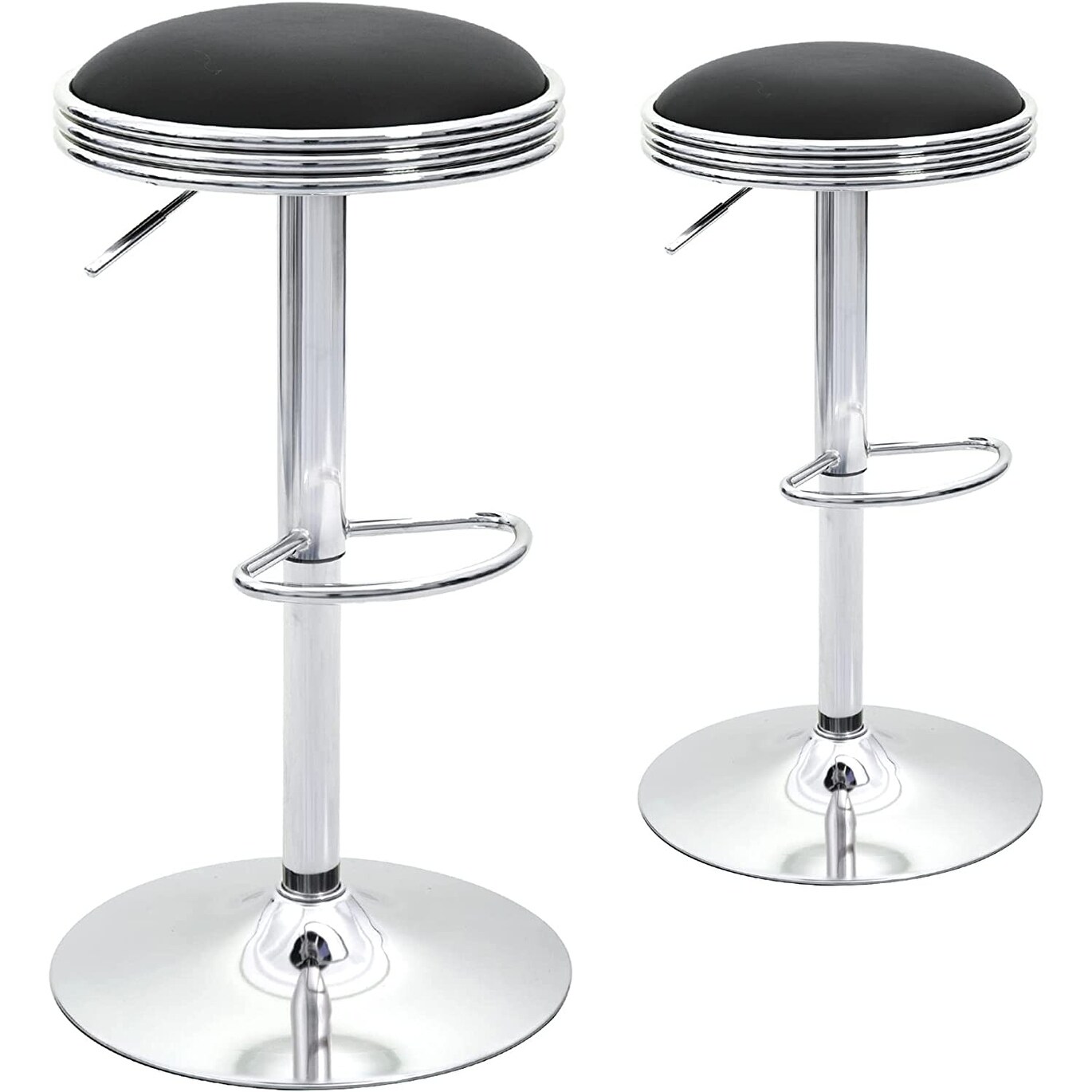 Swivel Adjustable Height Barstool with Footrest， Set of 2， Black