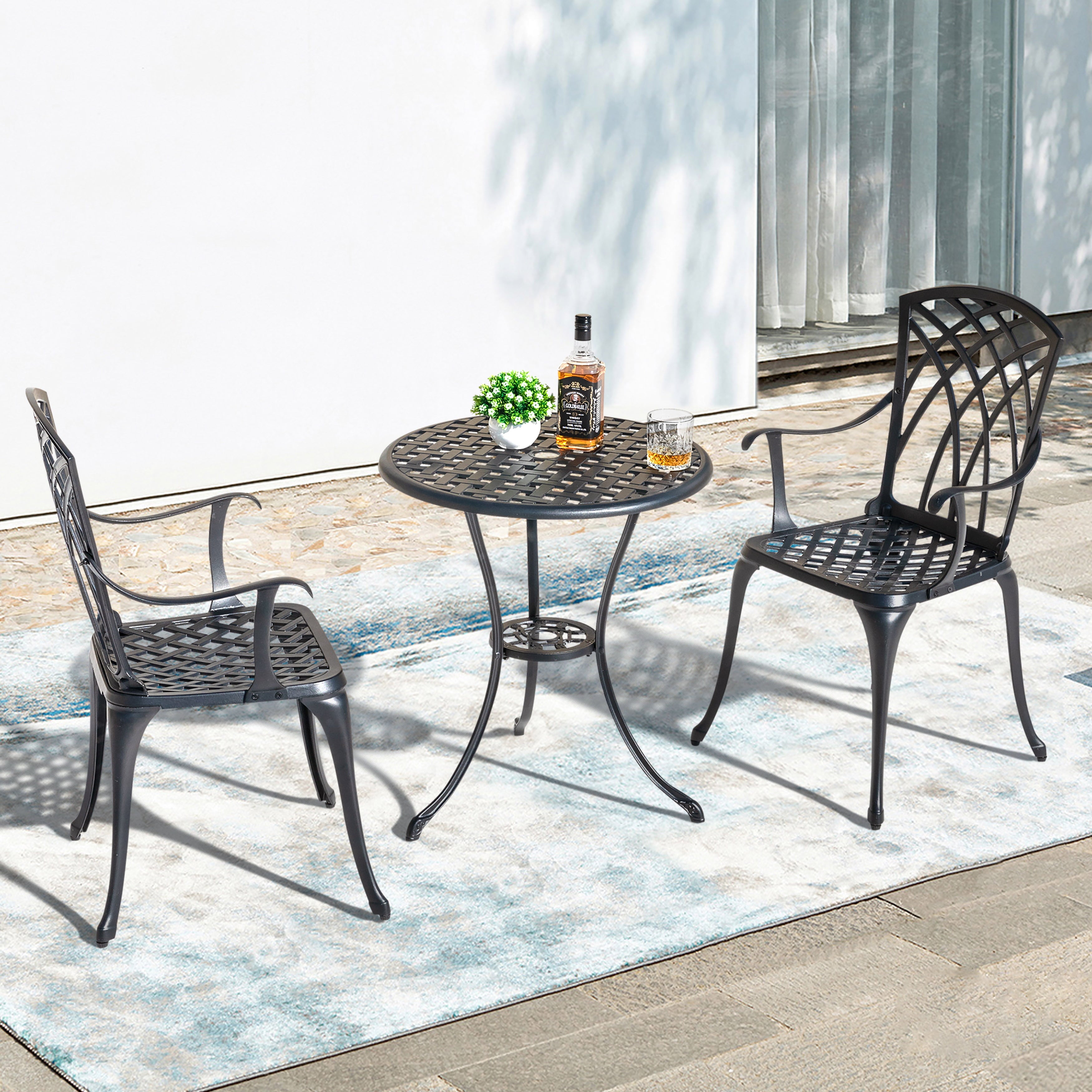 Nuu Garden 3 Piece Patio Bistro Sets Cast Aluminum Bistro Table Set Outdoor, Black with Golden Powder