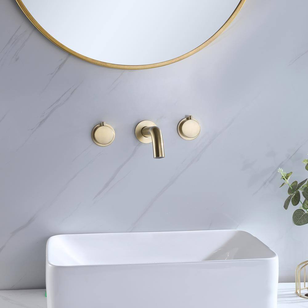 Hlihome Double Handle Wall Mounted Faucet with Valve in Brushed Gold RBDK-0682-BG