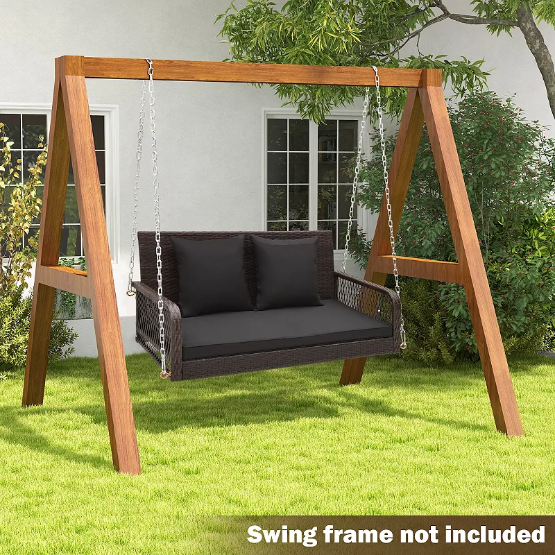 2-person Outdoor Wicker Porch Swing With Seat And Back Cushions