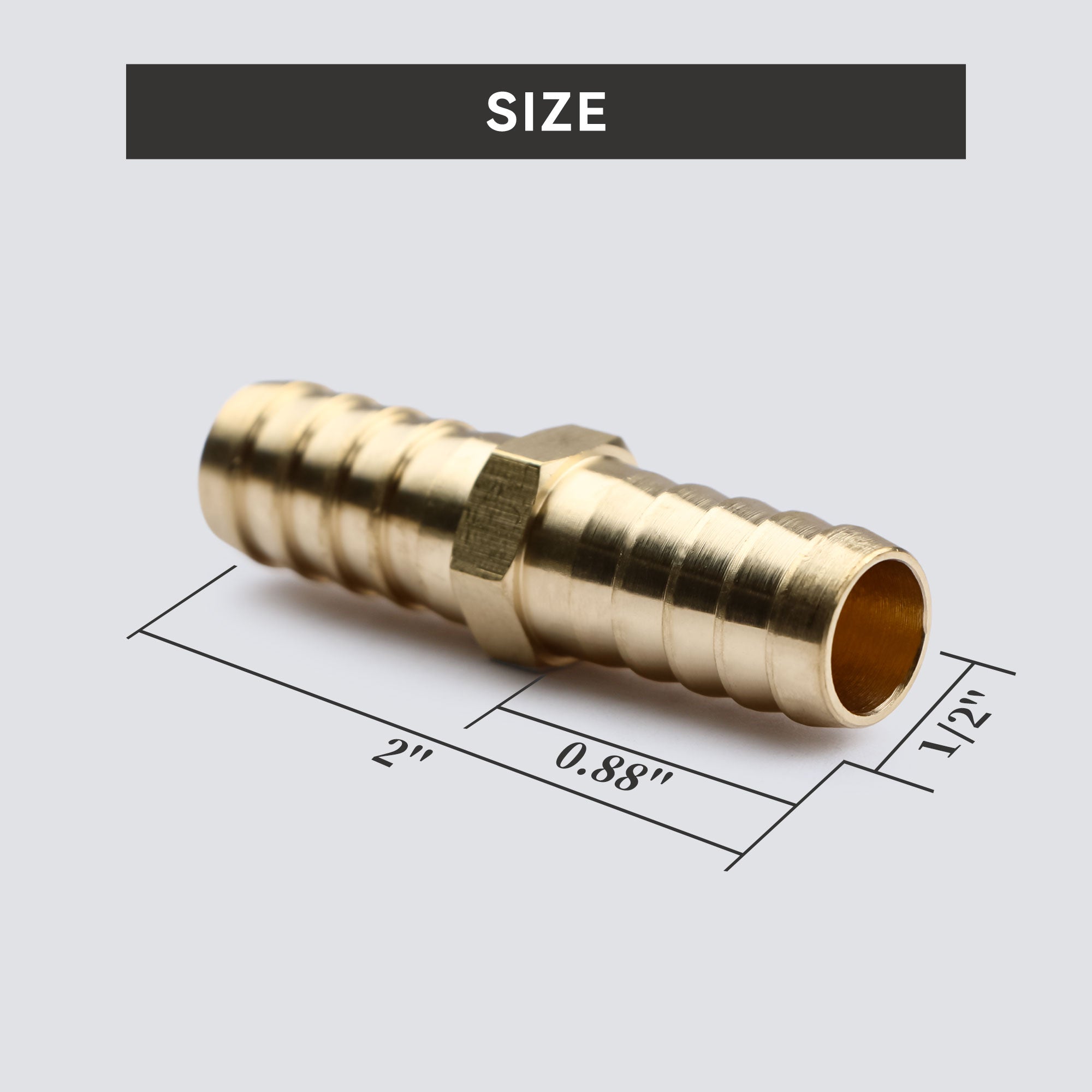 U.S. Solid Brass Hose Barbed Splicer， 3 pcs Round Equal Hose Joint， Brass Hose Fitting Connector， With 6 Clamps， 1/2