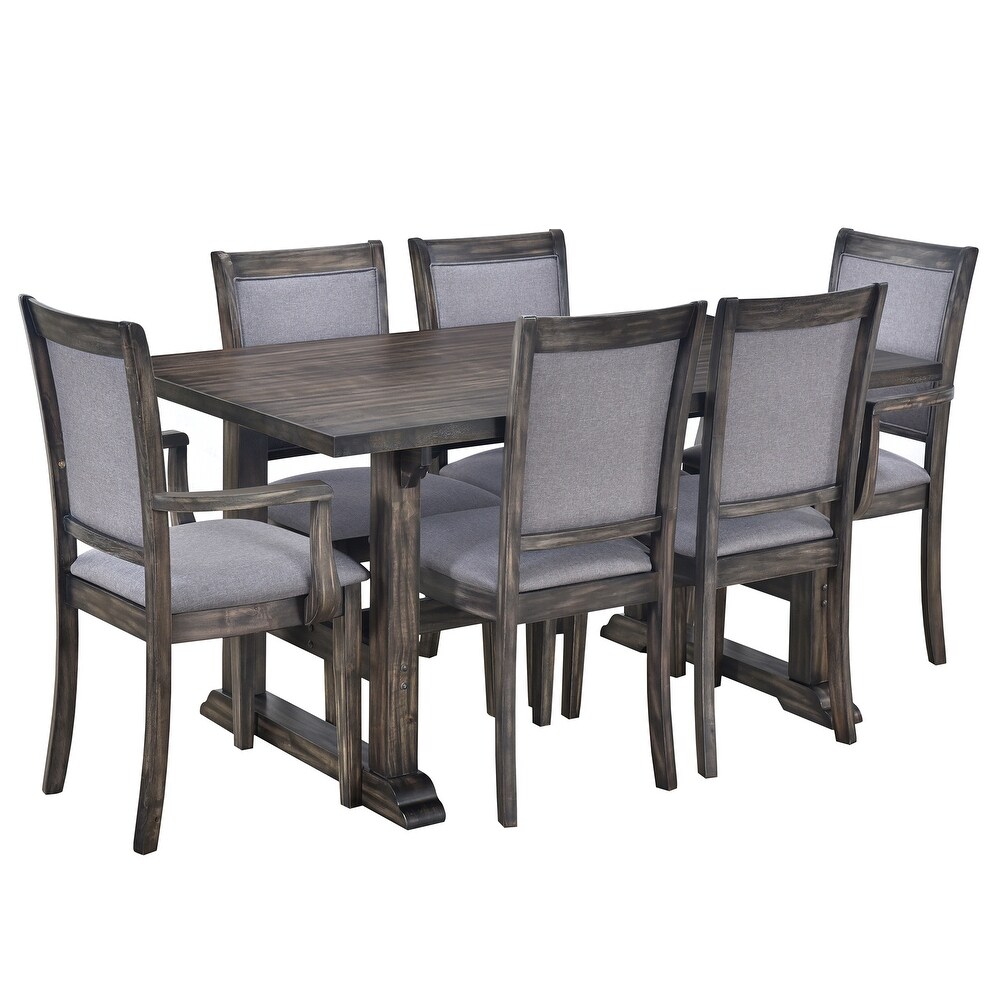 7 Piece Modern Wooden Dining Table Set with Upholstered Arm Dining Chairs and Rectangular Dining Table  for Dining Room