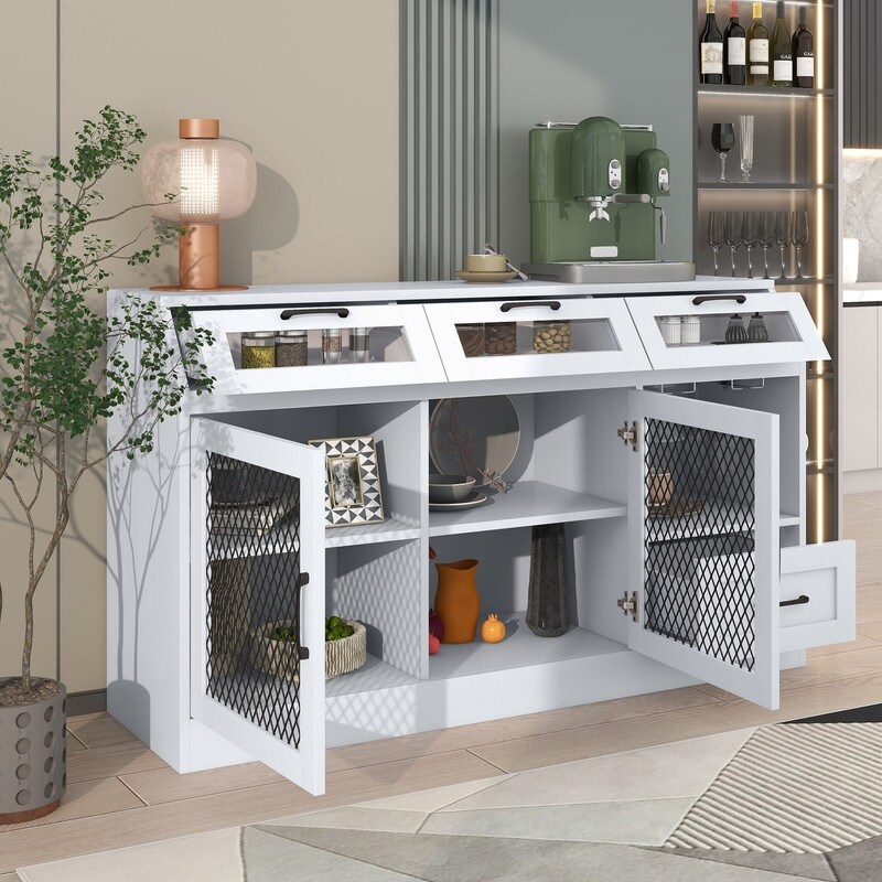 Kitchen Sideboard Multifunctional Buffet Cabinet with 4 Drawers  Wineglass Holders