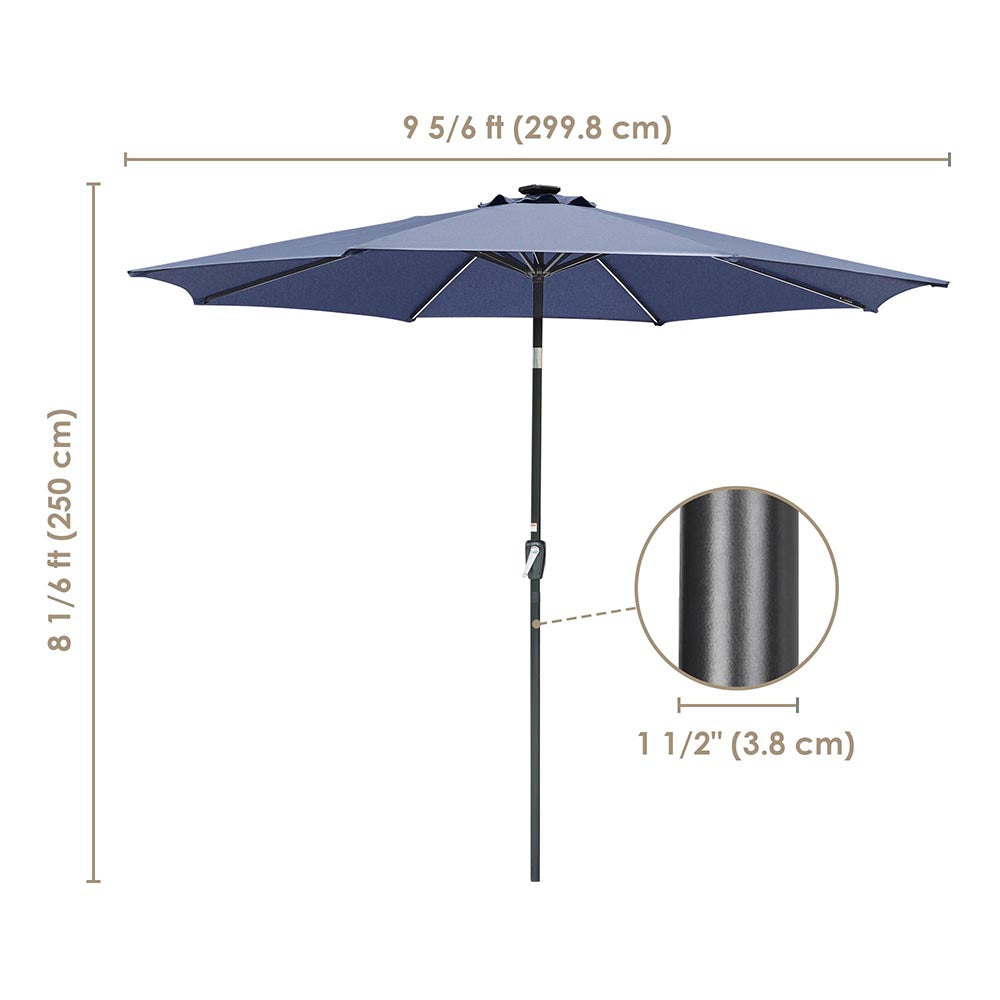 Yescom Solar Umbrella w/ Lights Tilt Market Umbrella 10ft 8-Rib