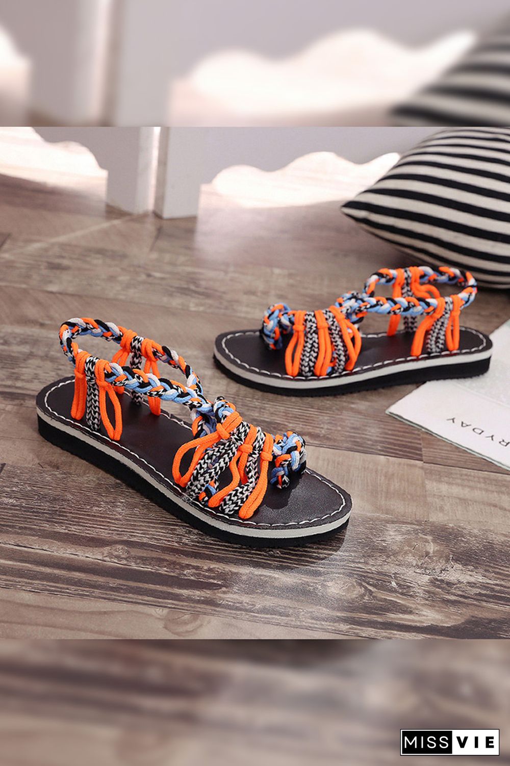 Colorful Rope Twist Knot Splicing Flat Sandals