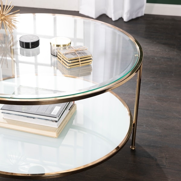 SEI Furniture Grant Gold Copper Round Coffee Table with Storage