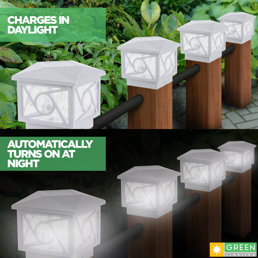 GreenLighting Geometric Circle 12 Lumen Solar Powered LED Post Cap Light for 4x4 or 5x5 Posts (White)