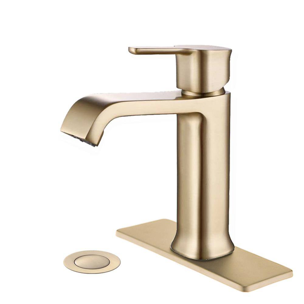 PROOX Single Handle Single Hole Bathroom Faucet with Brass Deckplate and Drain Assembly in Brushed Gold PRAA311BG