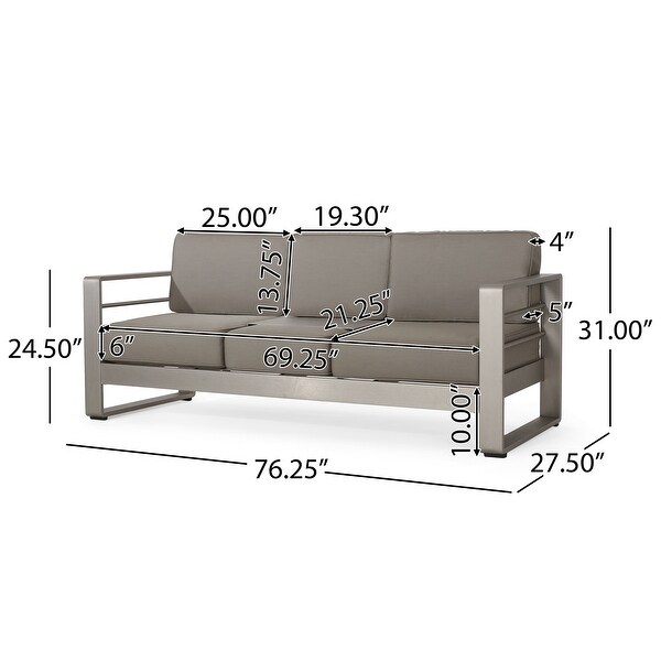 Cape Coral Aluminum and Sunbrella Outdoor 3 Seater Sofa with Cushions by Christopher Knight Home