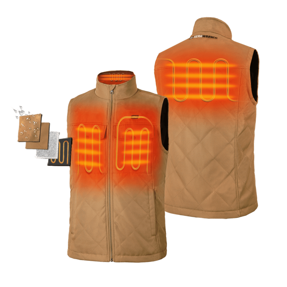 GEARWRENCH Mens Khaki Heated Quilted Vest Kit 2X GMVQ-01A-KK07 from GEARWRENCH